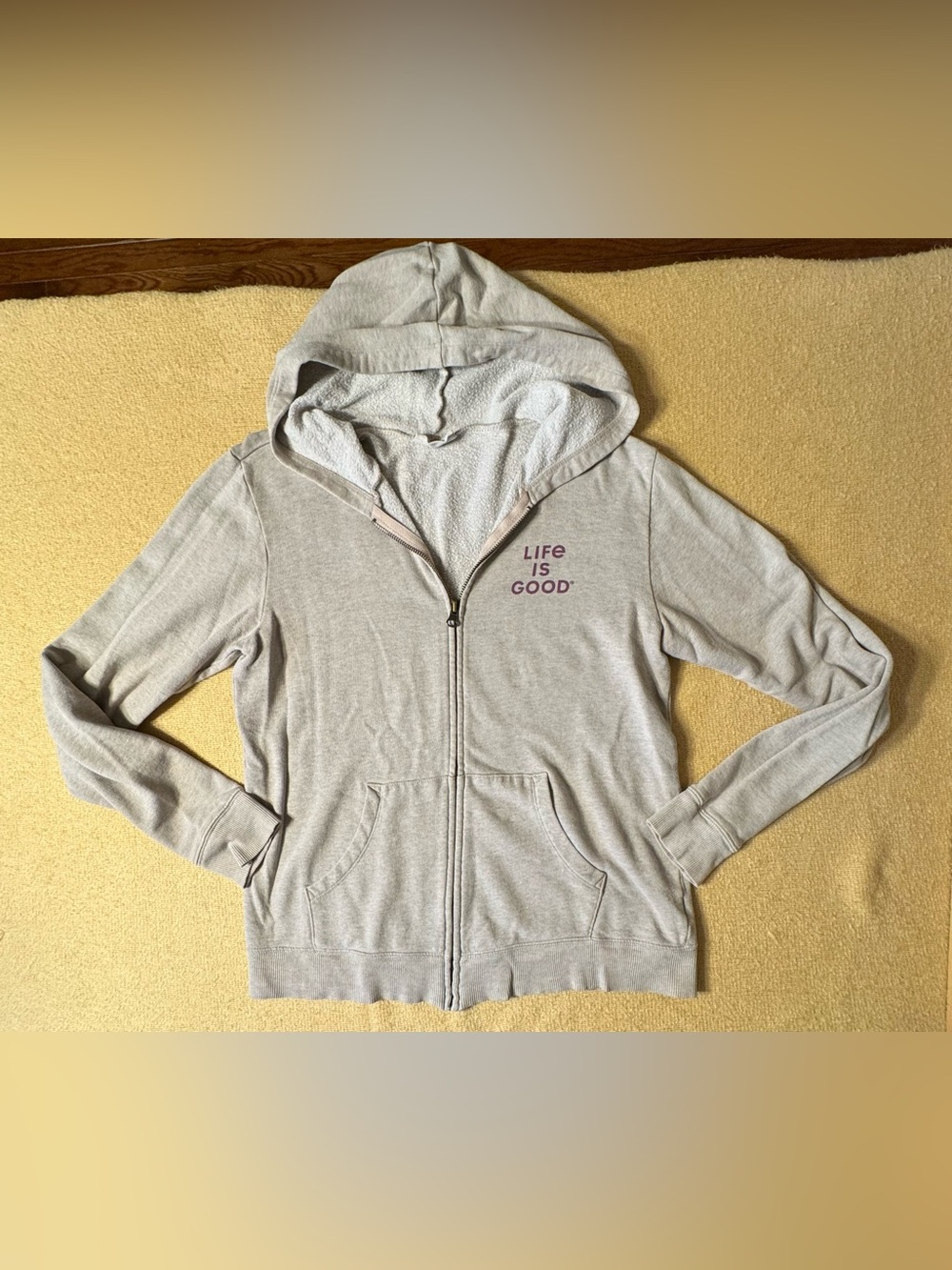 Life Is Good Heathered Tan Full-Zip Hooded Jacket with Pocket